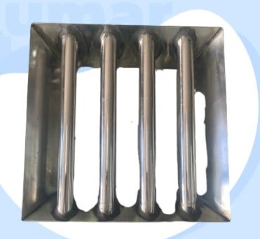 A hopper magnet (or magnetic grate) removes iron contaminants from free-flowing powders and granules.